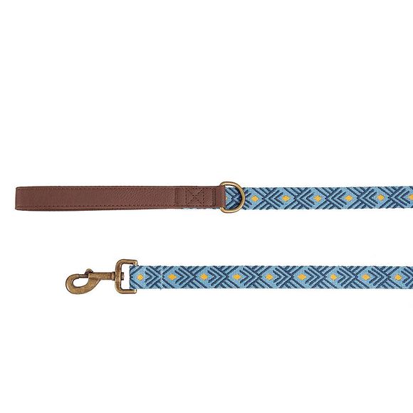 Top Paw Linen‎ Leather Handle Diamond Dog Leash 4 FT Blue Orange - Picture 1 of 5